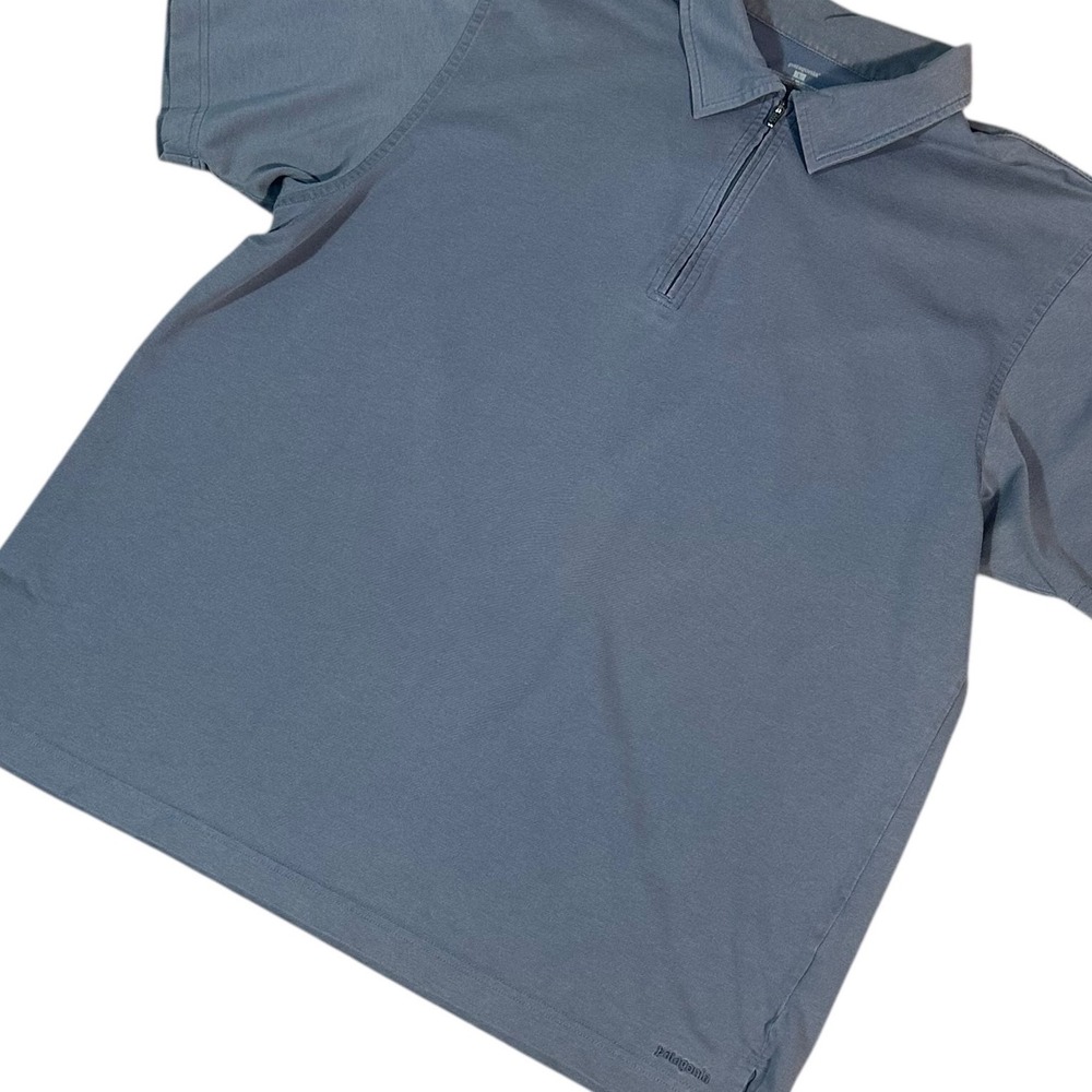 Patagonia Quarter Zip Polo Mens Large Blue Gray Organic Cotton Blendā